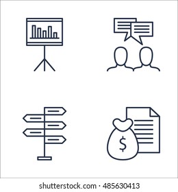 Set Of Project Management Icons On Money Revenue, Decision Making, Team Meeting And More. Premium Quality EPS10 Vector Illustration For Mobile, App, UI Design.