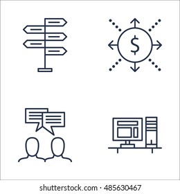 Set Of Project Management Icons On Team Meeting, Decision Making, Cash Flow And More. Premium Quality EPS10 Vector Illustration For Mobile, App, UI Design.
