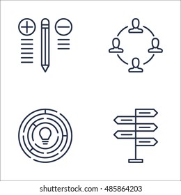 Set Of Project Management Icons On Best Solution, Decision Making, Teamwork And More. Premium Quality EPS10 Vector Illustration For Mobile, App, UI Design.