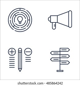 Set Of Project Management Icons On Creativity, Decision Making, Promotion And More. Premium Quality EPS10 Vector Illustration For Mobile, App, UI Design.