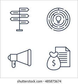Set Of Project Management Icons On Money Revenue, Decision Making, Promotion And More. Premium Quality EPS10 Vector Illustration For Mobile, App, UI Design.