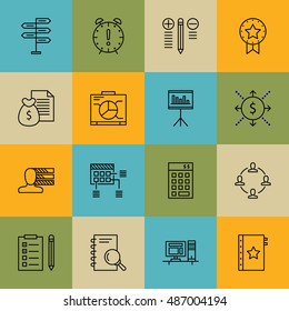 Set Of Project Management Icons On Teamwork, Quality Management, Workspace And More. Premium Quality EPS10 Vector Illustration For Mobile, App, UI Design.