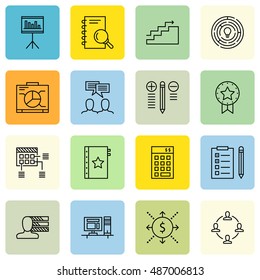 Set Of Project Management Icons On Planning, Team Meeting, Workspace And More. Premium Quality EPS10 Vector Illustration For Mobile, App, UI Design.