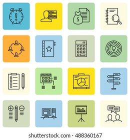 Set Of Project Management Icons On Promotion, Workspace, Graph And More. Premium Quality EPS10 Vector Illustration For Mobile, App, UI Design.