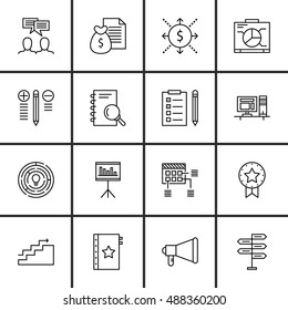 Set Of Project Management Icons On Planning, Money Revenue, Quality Management And More. Premium Quality EPS10 Vector Illustration For Mobile, App, UI Design.