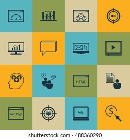 Set Of Project Management Icons On Promotion, Workspace, Graph And More. Premium Quality EPS10 Vector Illustration For Mobile, App, UI Design.