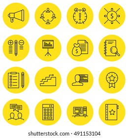 Set Of Project Management Icons On Workspace, Statistics, Research And More. Premium Quality EPS10 Vector Illustration For Mobile, App, UI Design.