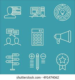 Set Of Project Management Icons On Workspace, Team Meeting, Decision Making And More. Premium Quality EPS10 Vector Illustration For Mobile, App, UI Design.