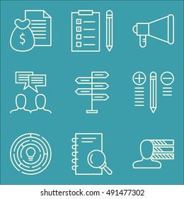 Set Of Project Management Icons On Team Meeting, Money Revenue, Research And More. Premium Quality EPS10 Vector Illustration For Mobile, App, UI Design.