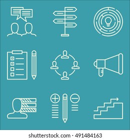 Set Of Project Management Icons On Creativity, Promotion, Team Meeting And More. Premium Quality EPS10 Vector Illustration For Mobile, App, UI Design.