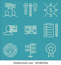 Set Of Project Management Icons On Workspace, Creativity, Team Meeting And More. Premium Quality EPS10 Vector Illustration For Mobile, App, UI Design.