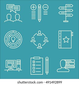 Set Of Project Management Icons On Workspace, Quality Management, Best Solution And More. Premium Quality EPS10 Vector Illustration For Mobile, App, UI Design.