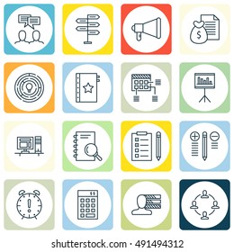 Set Of Project Management Icons On Planning, Promotion, Research And More. Premium Quality EPS10 Vector Illustration For Mobile, App, UI Design.