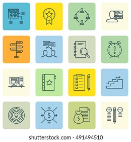 Set Of Project Management Icons On Best Solution, Team Meeting, Charts And More. Premium Quality EPS10 Vector Illustration For Mobile, App, UI Design.