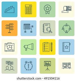 Set Of Project Management Icons On Workspace, Team Meeting, Deadline And More. Premium Quality EPS10 Vector Illustration For Mobile, App, UI Design.