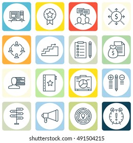 Set Of Project Management Icons On Money Revenue, Decision Making, Promotion And More. Premium Quality EPS10 Vector Illustration For Mobile, App, UI Design.