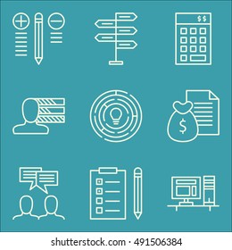 Set Of Project Management Icons On Money Revenue, Personality, Team Meeting And More. Premium Quality EPS10 Vector Illustration For Mobile, App, UI Design.