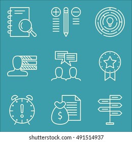 Set Of Project Management Icons On Research, Team Meeting, Best Solution And More. Premium Quality EPS10 Vector Illustration For Mobile, App, UI Design.