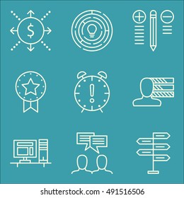 Set Of Project Management Icons On Team Meeting, Award, Workspace And More. Premium Quality EPS10 Vector Illustration For Mobile, App, UI Design.