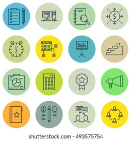 Set Of Project Management Icons On Workspace, Research, Quality And More. Premium Quality EPS10 Vector Illustration For Mobile, App, UI Design.