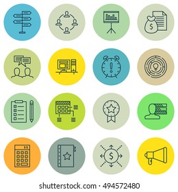 Set Of Project Management Icons On Personality, Promotion, Team Meeting And More. Premium Quality EPS10 Vector Illustration For Mobile, App, UI Design.