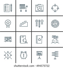 Set Of Project Management Icons On Workspace, Statistics, Award And More. Premium Quality EPS10 Vector Illustration For Mobile, App, UI Design.