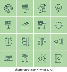 Set Of Project Management Icons On Task List, Statistics, Team Meeting And More. Premium Quality EPS10 Vector Illustration For Mobile, App, UI Design.