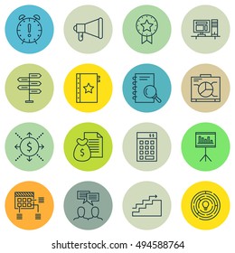 Set Of Project Management Icons On Workspace, Charts, Decision Making And More. Premium Quality EPS10 Vector Illustration For Mobile, App, UI Design.