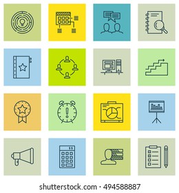 Set Of Project Management Icons On Workspace, Planning, Charts And More. Premium Quality EPS10 Vector Illustration For Mobile, App, UI Design.
