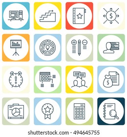 Set Of Project Management Icons On Research, Workspace, Deadline And More. Premium Quality EPS10 Vector Illustration For Mobile, App, UI Design.