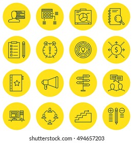 Set Of Project Management Icons On Decision Making, Team Meeting, Cash Flow And More. Premium Quality EPS10 Vector Illustration For Mobile, App, UI Design.