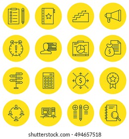 Set Of Project Management Icons On Charts, Workspace, Money Revenue And More. Premium Quality EPS10 Vector Illustration For Mobile, App, UI Design.