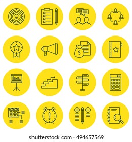Set Of Project Management Icons On Team Meeting, Decision Making, Best Solution And More. Premium Quality EPS10 Vector Illustration For Mobile, App, UI Design.