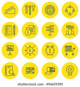 Set Of Project Management Icons On Workspace, Money Revenue, Planning And More. Premium Quality EPS10 Vector Illustration For Mobile, App, UI Design.