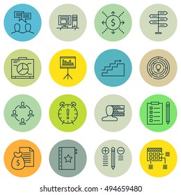 Set Of Project Management Icons On Quality Management, Team Meeting, Task List And More. Premium Quality EPS10 Vector Illustration For Mobile, App, UI Design.