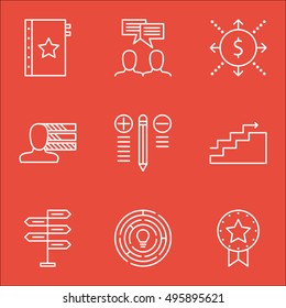 Set Of Project Management Icons On Present Badge, Growth, Money And More. Includes Personal Skills, Money, Present Badge And Other Vector Icons.