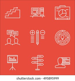 Set Of Project Management Icons On Decision Making, Discussion, Board And More. Includes Personal Skills, Opportunity, Growth And Other Vector Icons.