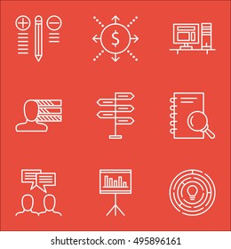 Set Of Project Management Icons On Discussion, Money, Personal Skills And More. Includes Computer, Innovation, Presentation And Other Vector Icons.