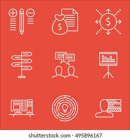 Set Of Project Management Icons On Report, Personal Skills, Money And More. Includes Computer, Decision Making, Presentation And Other Vector Icons.