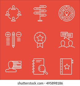 Set Of Project Management Icons On Personal Skills, Present Badge, Innovation And More. Includes Collaboration, Discussion, Analysis And Other Vector Icons.