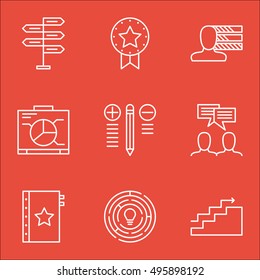 Set Of Project Management Icons On Innovation, Board, Growth And More. Includes Present Badge, Opportunity, Decision Making And Other Vector Icons.