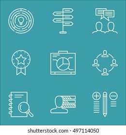 Set Of Project Management Icons On Personal Skills, Present Badge, Discussion And More. Includes Decision Making, Opportunity, Personal Skills And Other Vector Icons.