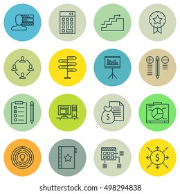 Set Of Project Management Icons On Collaboration, Personal Skills, Reminder And More. Includes Warranty, Computer, Presentation And Other Vector Icons.