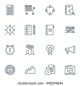 Set Of Project Management Icons On Computer, Innovation, Discussion And More. Includes Collaboration, Present Badge, Board And Other Vector Icons.