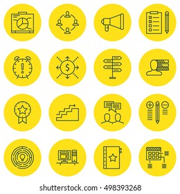 Set Of Project Management Icons On Collaboration, Reminder, Announcement And More. Includes Announcement, Computer, Personal Skills And Other Vector Icons.