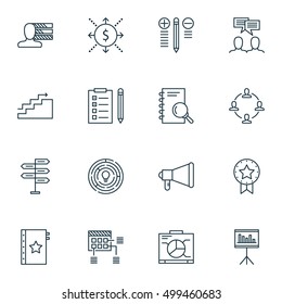 Set Of Project Management Icons On Announcement, Analysis, Money And Other Topics. Editable Vector Illustration. Includes Idea, Cash, Brainstorm And More Vector Icons.
