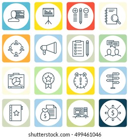 Set Of Project Management Icons On Present Badge, Announcement, Board And Other Topics. Editable Vector Illustration. Includes Warranty, Chart, Quality And More Vector Icons.