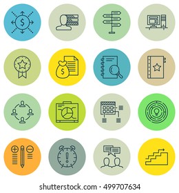 Set Of Project Management Icons On Computer, Discussion, Warranty And Other Topics. Editable Vector Illustration. Includes Win, Brainstorm, Goal And More Vector Icons.