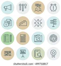 Set Of Project Management Icons On Innovation, Time Management, Discussion And Other Topics. Editable Vector Illustration. Includes Workspace, Solution, Report And More Vector Icons.