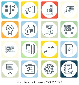 Set Of Project Management Icons On Presentation, Present Badge, Report And Other Topics. Editable Vector Illustration. Includes Skills, Dashboard, Workspace And More Vector Icons.